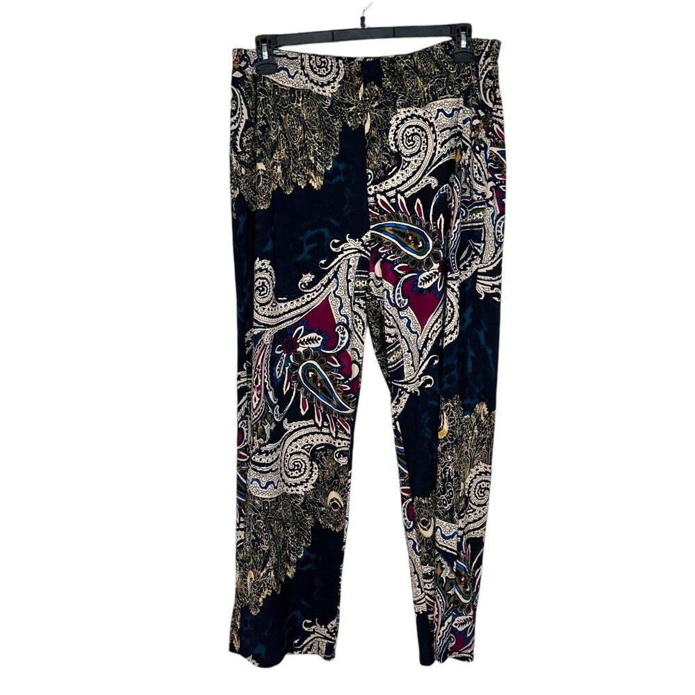 Sunny Leigh 1X Paisley Print Elastic Waist Pants Multicolor